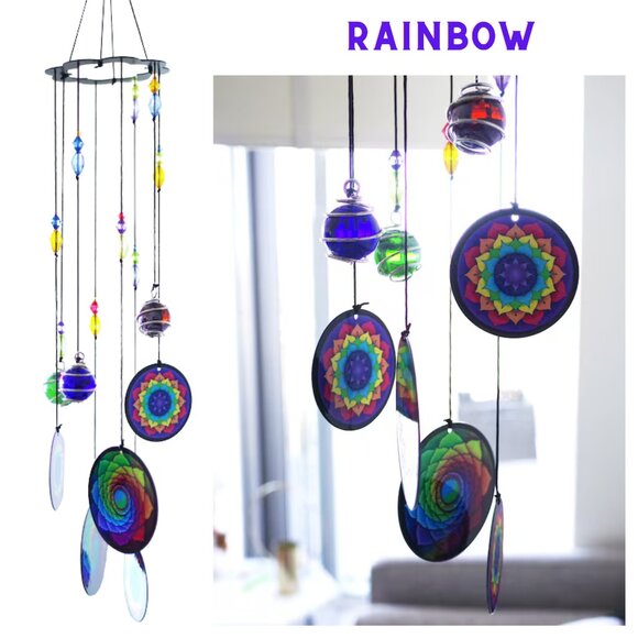 Chakra Crystal Metal Wind Chimes Window Garden Hanging Windchimes Boho Mandala - Picture 3 of 9